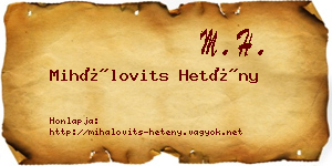 Mihálovits Hetény névjegykártya